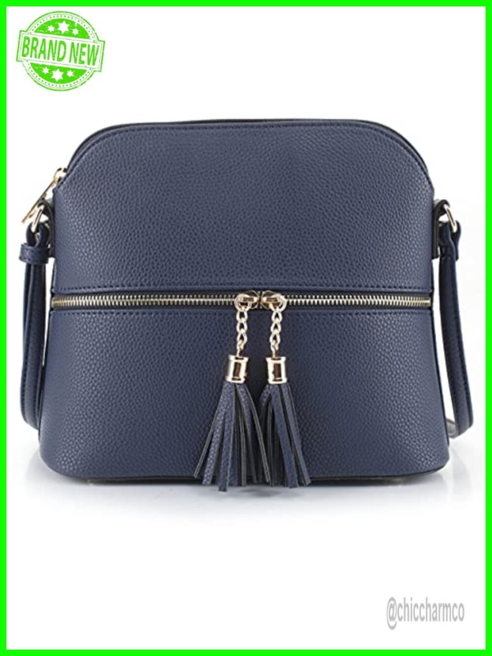 Vegan PU Leather Dome Crossbody Bag with Tassel, Zipper Pockets, Adjustable